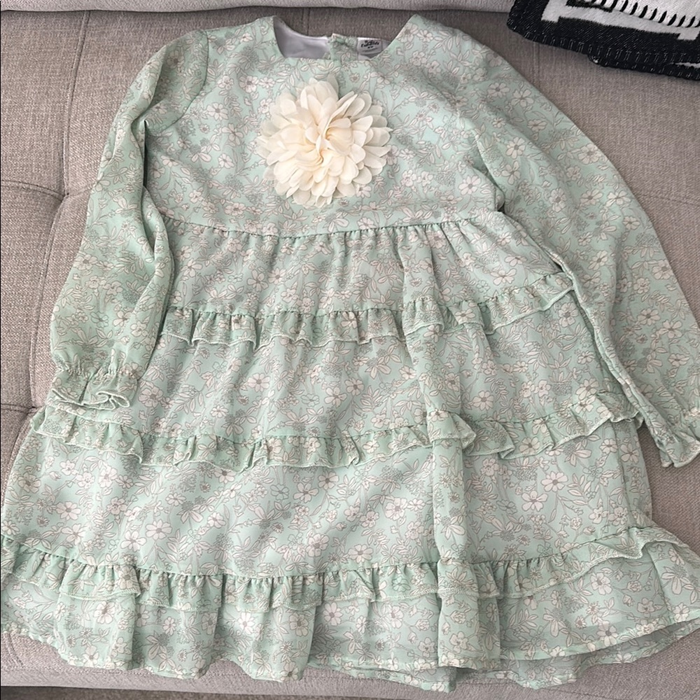 Floral Mint Green Kids Dress with Cream Flower